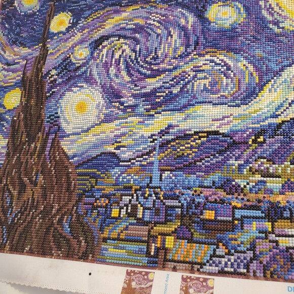 Diamond Art Painting Finished Completed 20"x20" Van Gogh Starry Night Hanging - Picture 6 of 12